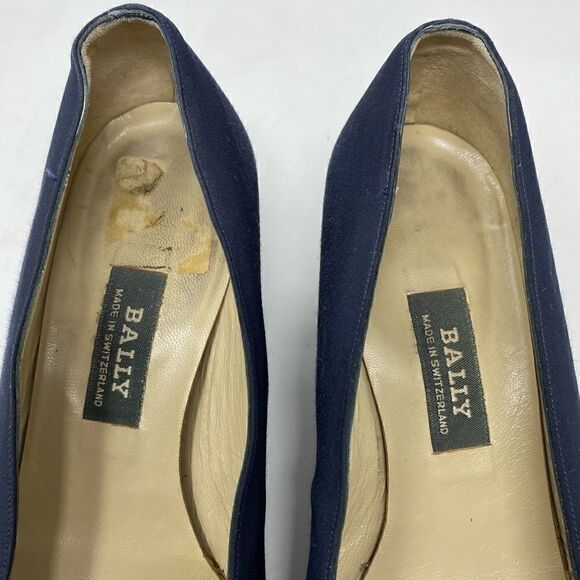 Sold! Bally Sz 7 Blue Pandar Gold Accents Career Slip On Designer Chunky Pumps - Picture 9 of 13